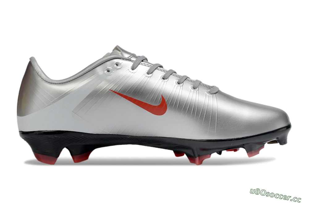 Men's CR7 x Nike Air Zoom Mercurial Vapor 16 Elite FG Firm Ground Low-Tops Football Boots - Silver/Fiery Red/Black 7