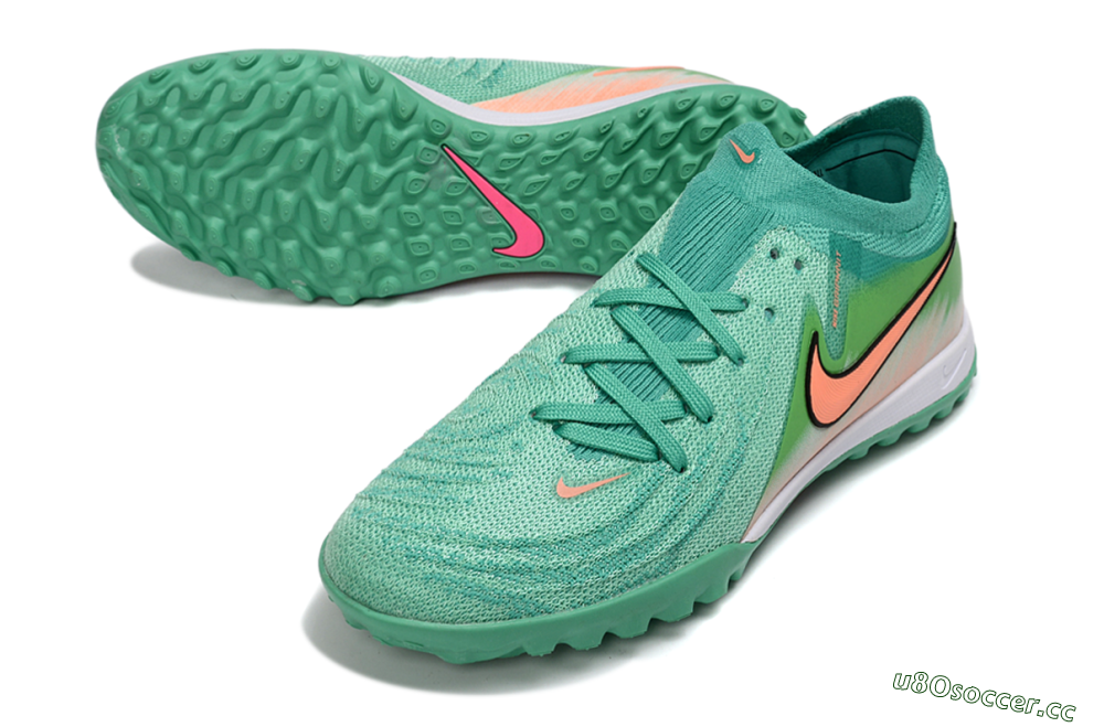 Men's Nike Phantom GX 2 Elite TF Artificial Turf Low-Tops Football Shoes - Green/Coral Splash/Tropical Mint 3