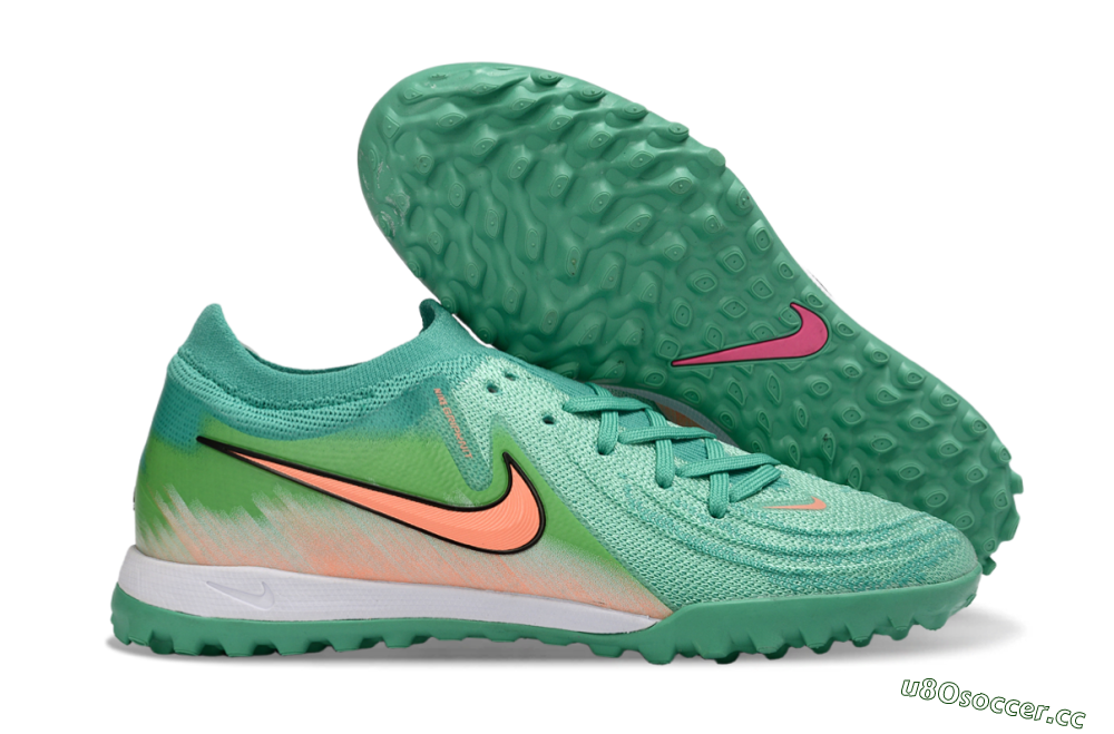 Men's Nike Phantom GX 2 Elite TF Artificial Turf Low-Tops Football Shoes - Green/Coral Splash/Tropical Mint 2