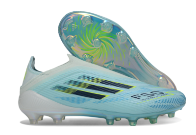 Men's Adidas F50 Elite Laceless FG Firm Ground Low-Tops Football Boots - Blue/Electric Blue/Sunny Yellow