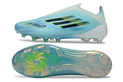 Men's Adidas F50 Elite Laceless FG Firm Ground Low-Tops Football Boots - Blue/Electric Blue/Sunny Yellow
