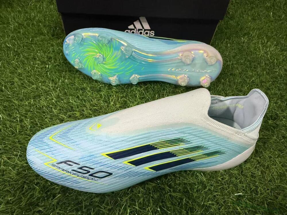 Men's Adidas F50 Elite Laceless FG Firm Ground Low-Tops Football Boots - Blue/Electric Blue/Sunny Yellow