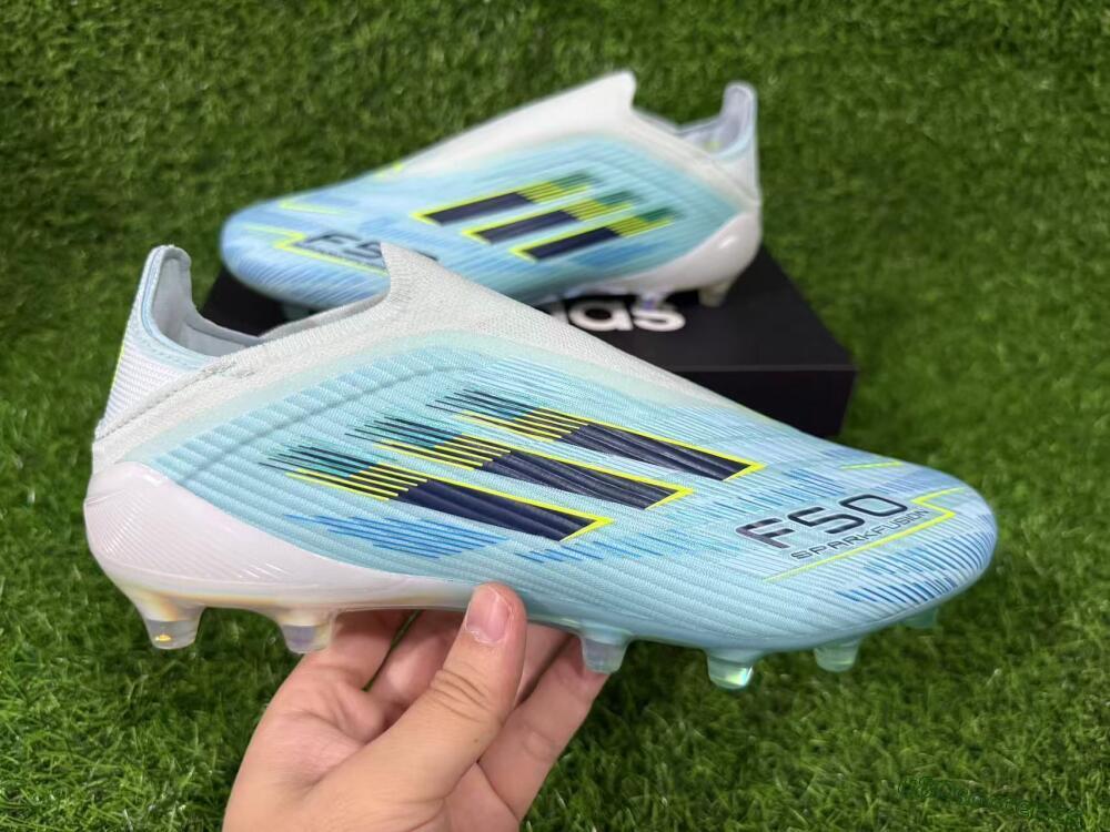 Men's Adidas F50 Elite Laceless FG Firm Ground Low-Tops Football Boots - Blue/Electric Blue/Sunny Yellow