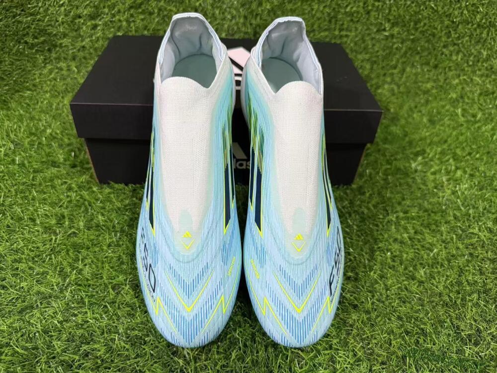 Men's Adidas F50 Elite Laceless FG Firm Ground Low-Tops Football Boots - Blue/Electric Blue/Sunny Yellow