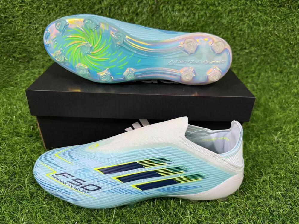 Men's Adidas F50 Elite Laceless FG Firm Ground Low-Tops Football Boots - Blue/Electric Blue/Sunny Yellow