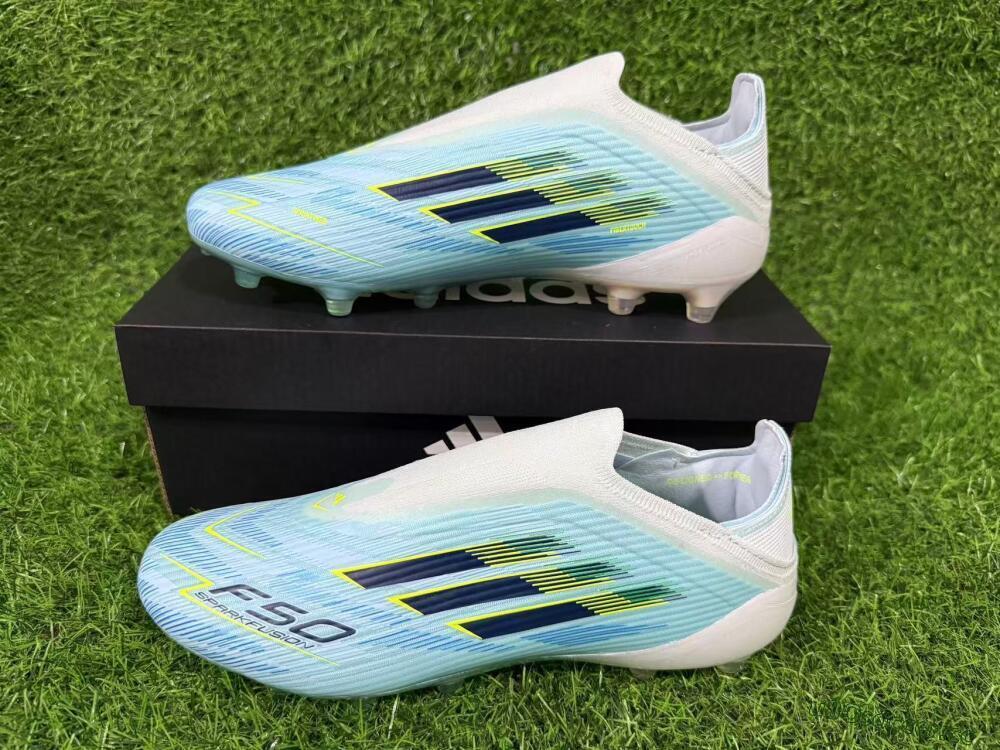 Men's Adidas F50 Elite Laceless FG Firm Ground Low-Tops Football Boots - Blue/Electric Blue/Sunny Yellow