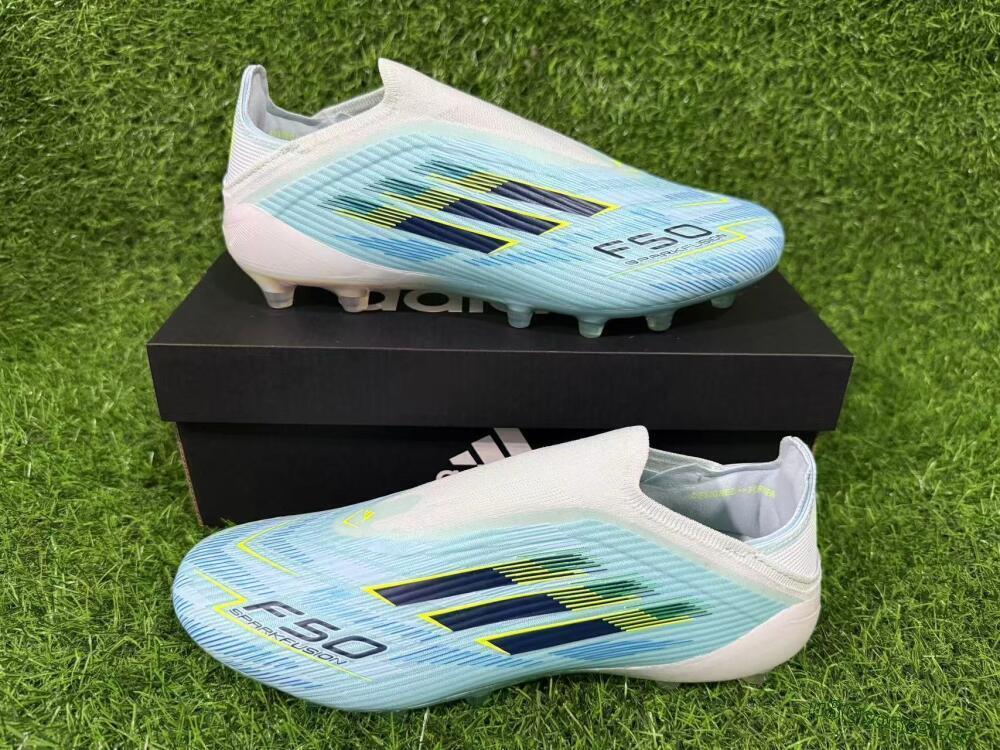 Men's Adidas F50 Elite Laceless FG Firm Ground Low-Tops Football Boots - Blue/Electric Blue/Sunny Yellow