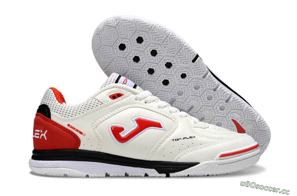 Men's Joma Top Flex IC Indoor & Futsal Low-Tops Football Shoes - White/Red Accent/Black Sole 2