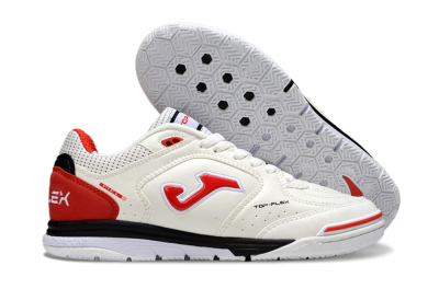 Men's Joma Top Flex IC Indoor & Futsal Low-Tops Football Shoes - White/Red Accent/Black Sole