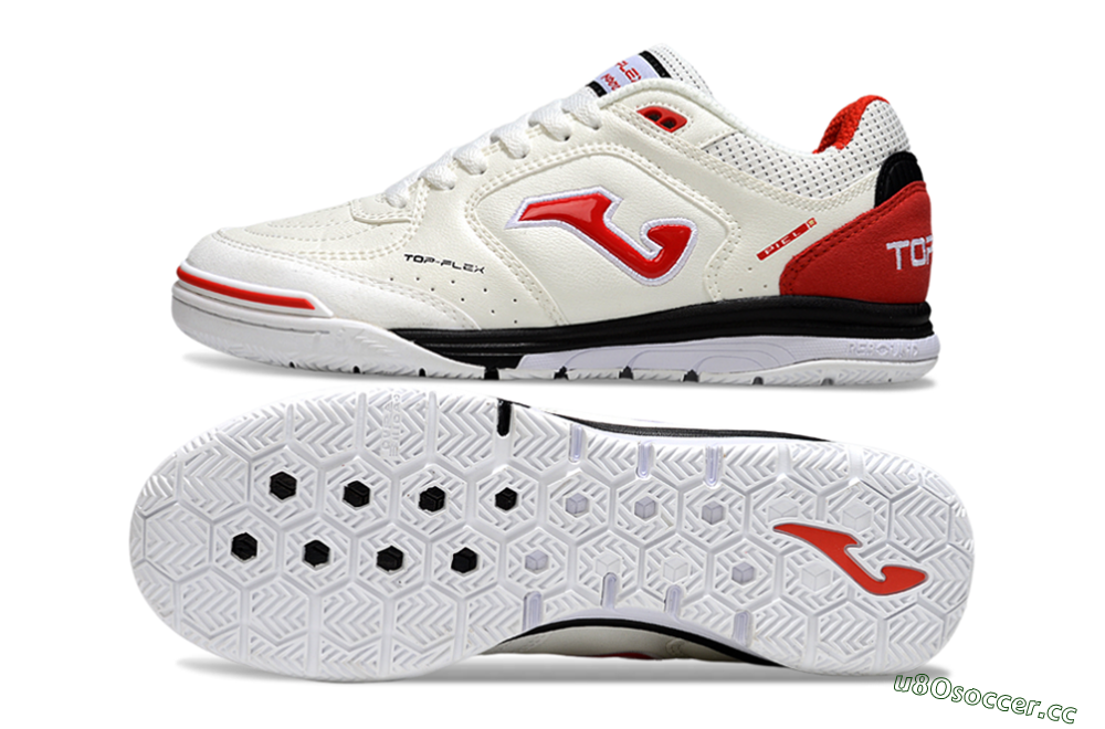 Men's Joma Top Flex IC Indoor & Futsal Low-Tops Football Shoes - White/Red Accent/Black Sole 1