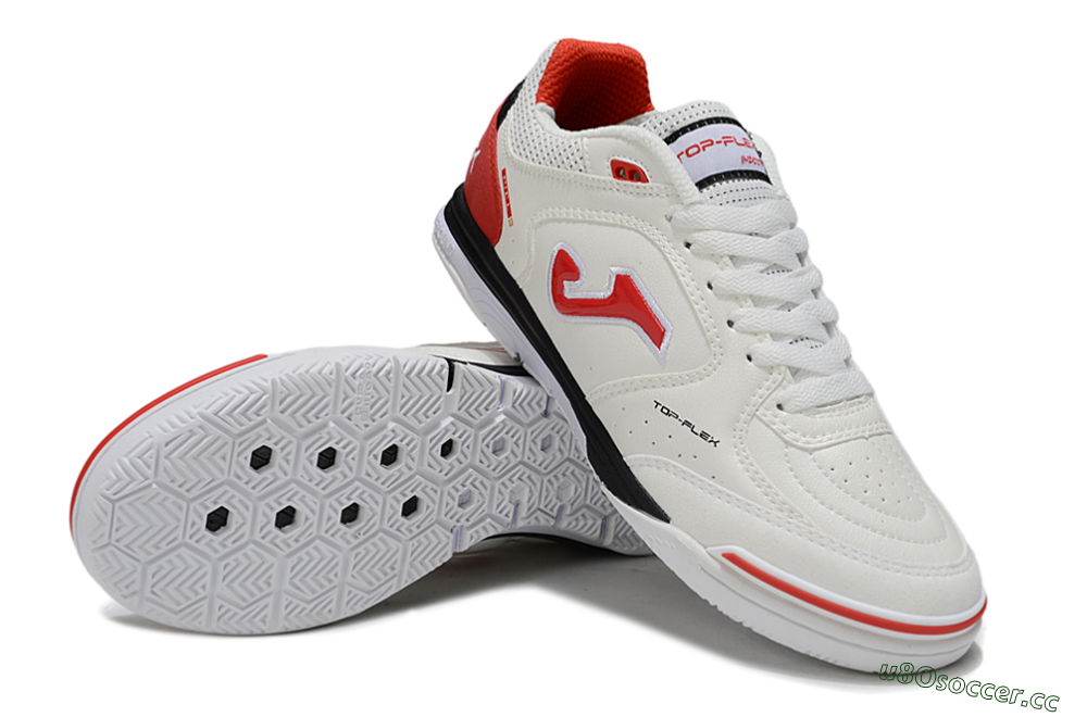 Men's Joma Top Flex IC Indoor & Futsal Low-Tops Football Shoes - White/Red Accent/Black Sole 3