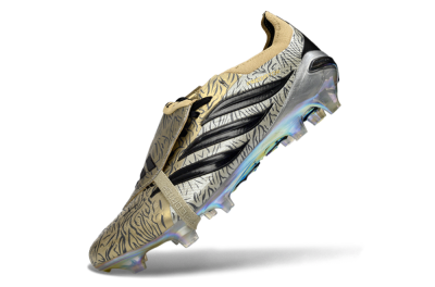 Men's Adidas Predator 26 Elite Fold-Over Tongue FG Firm Ground Low-Tops Football Boots - Gold/Black/Iridiscent