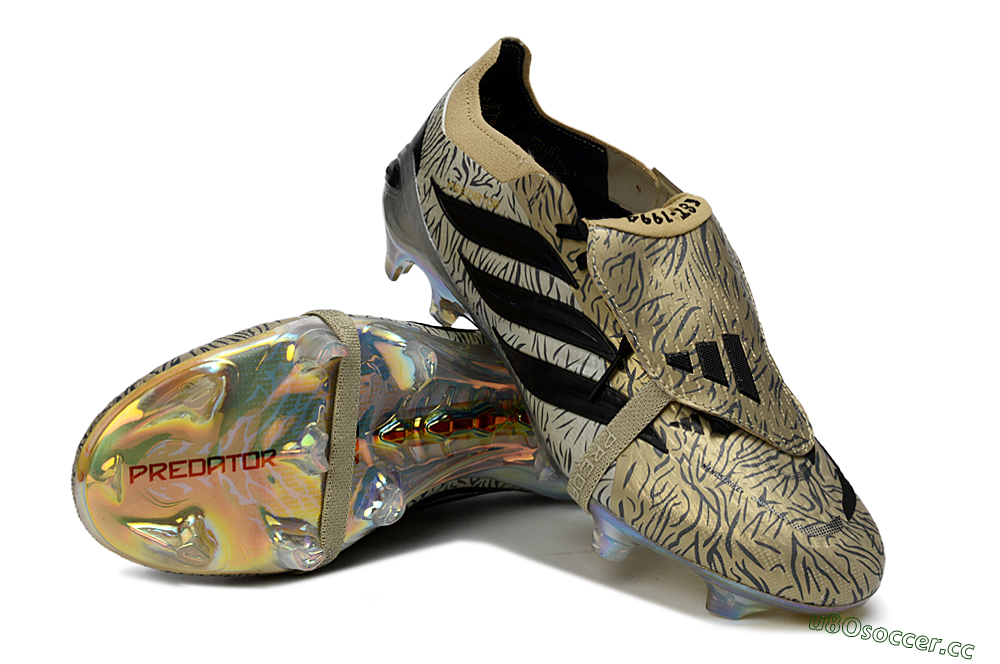 Men's Adidas Predator 26 Elite Fold-Over Tongue FG Firm Ground Low-Tops Football Boots - Gold/Black/Iridiscent 3