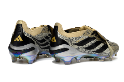 Men's Adidas Predator 26 Elite Fold-Over Tongue FG Firm Ground Low-Tops Football Boots - Gold/Black/Iridiscent