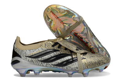 Men's Adidas Predator 26 Elite Fold-Over Tongue FG Firm Ground Low-Tops Football Boots - Gold/Black/Iridiscent