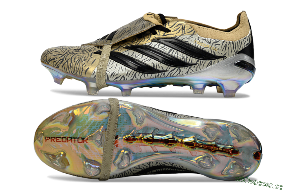 Men's Adidas Predator 26 Elite Fold-Over Tongue FG Firm Ground Low-Tops Football Boots - Gold/Black/Iridiscent 1