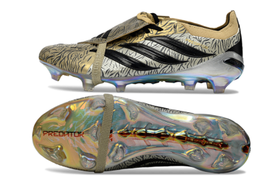 Men's Adidas Predator 26 Elite Fold-Over Tongue FG Firm Ground Low-Tops Football Boots - Gold/Black/Iridiscent