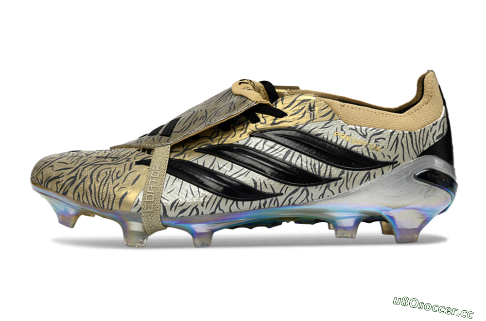 Men's Adidas Predator 26 Elite Fold-Over Tongue FG Firm Ground Low-Tops Football Boots - Gold/Black/Iridiscent 0
