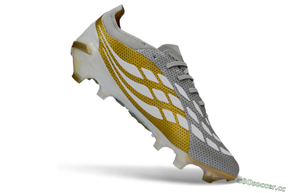 Men's Adidas Predator 26 Elite FG Firm Ground Low-Tops Football Boots - Silver/Metallic Gold/White 4