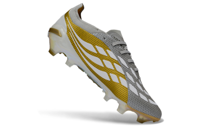 Men's Adidas Predator 26 Elite FG Firm Ground Low-Tops Football Boots - Silver/Metallic Gold/White
