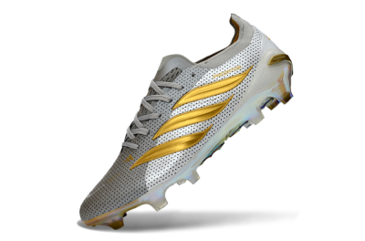 Men's Adidas Predator 26 Elite FG Firm Ground Low-Tops Football Boots - Silver/Metallic Gold/White