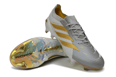 Men's Adidas Predator 26 Elite FG Firm Ground Low-Tops Football Boots - Silver/Metallic Gold/White