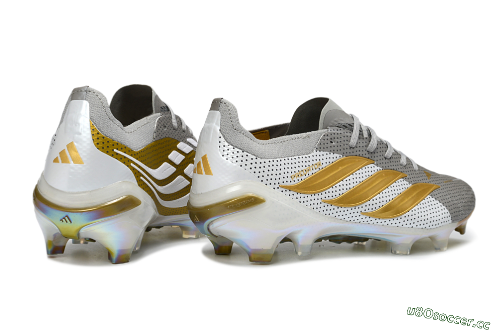 Men's Adidas Predator 26 Elite FG Firm Ground Low-Tops Football Boots - Silver/Metallic Gold/White 6