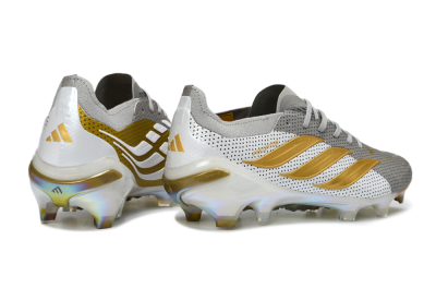 Men's Adidas Predator 26 Elite FG Firm Ground Low-Tops Football Boots - Silver/Metallic Gold/White