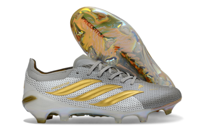 Men's Adidas Predator 26 Elite FG Firm Ground Low-Tops Football Boots - Silver/Metallic Gold/White