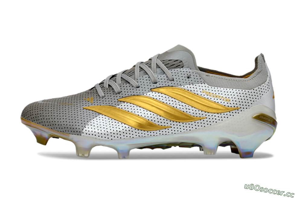Men's Adidas Predator 26 Elite FG Firm Ground Low-Tops Football Boots - Silver/Metallic Gold/White 0