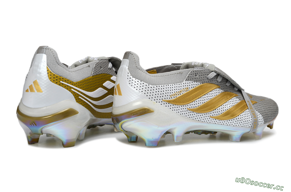 Men's Adidas Predator 26 Elite Fold-Over Tongue FG Firm Ground Low-Tops Football Boots - Grey/Metallic Gold/White 6