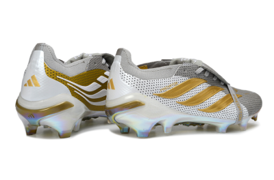 Men's Adidas Predator 26 Elite Fold-Over Tongue FG Firm Ground Low-Tops Football Boots - Grey/Metallic Gold/White