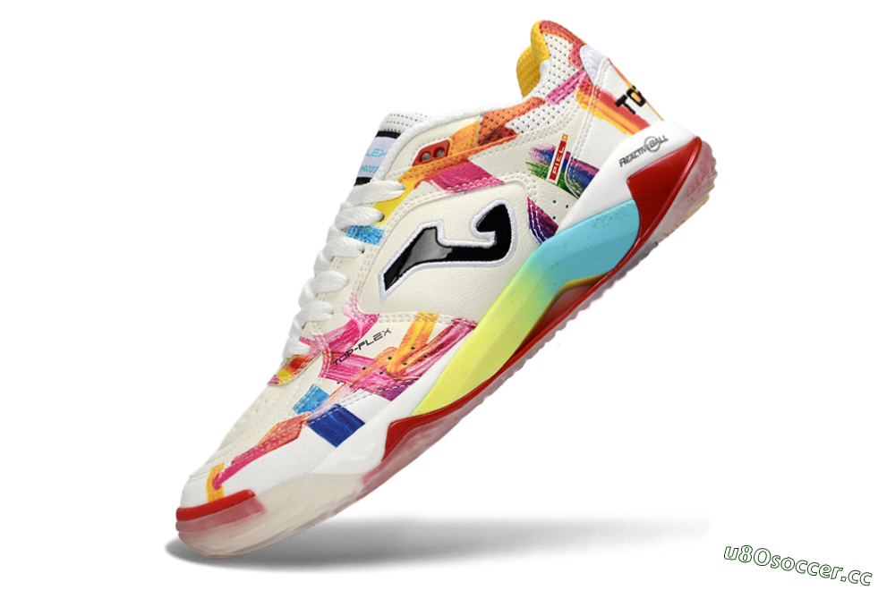 Men's Joma Top Flex IC Indoor & Futsal Low-Tops Football Shoes - White/Vibrant Red/Colorful Accents 5