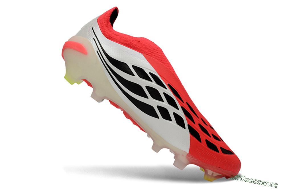 Men's Adidas Predator 26 Elite Laceless FG Firm Ground Low-Tops Football Boots - Red/Electric Orange/White 5