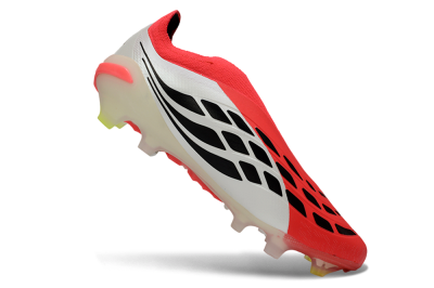 Men's Adidas Predator 26 Elite Laceless FG Firm Ground Low-Tops Football Boots - Red/Electric Orange/White