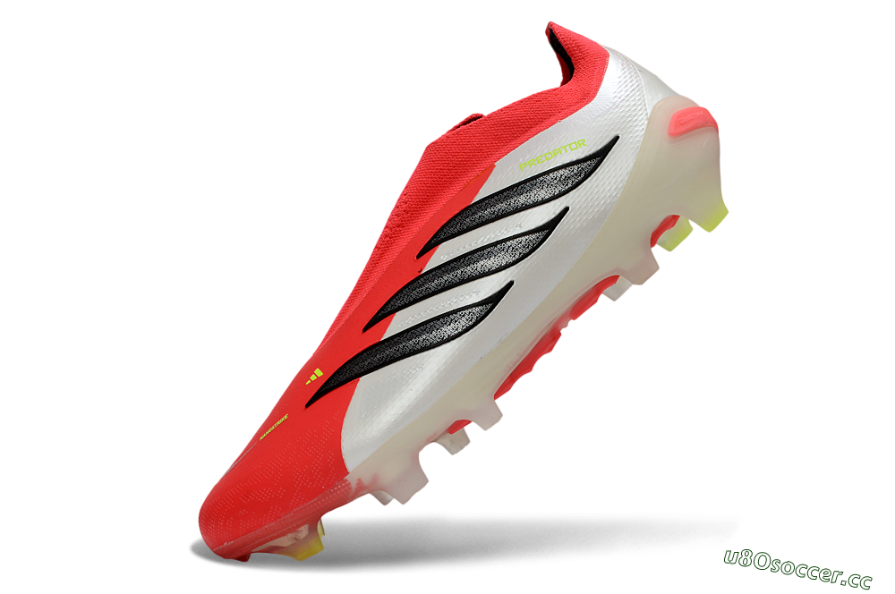 Men's Adidas Predator 26 Elite Laceless FG Firm Ground Low-Tops Football Boots - Red/Electric Orange/White 6