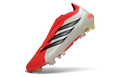 Men's Adidas Predator 26 Elite Laceless FG Firm Ground Low-Tops Football Boots - Red/Electric Orange/White