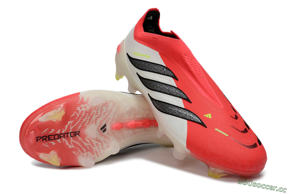 Men's Adidas Predator 26 Elite Laceless FG Firm Ground Low-Tops Football Boots - Red/Electric Orange/White 4