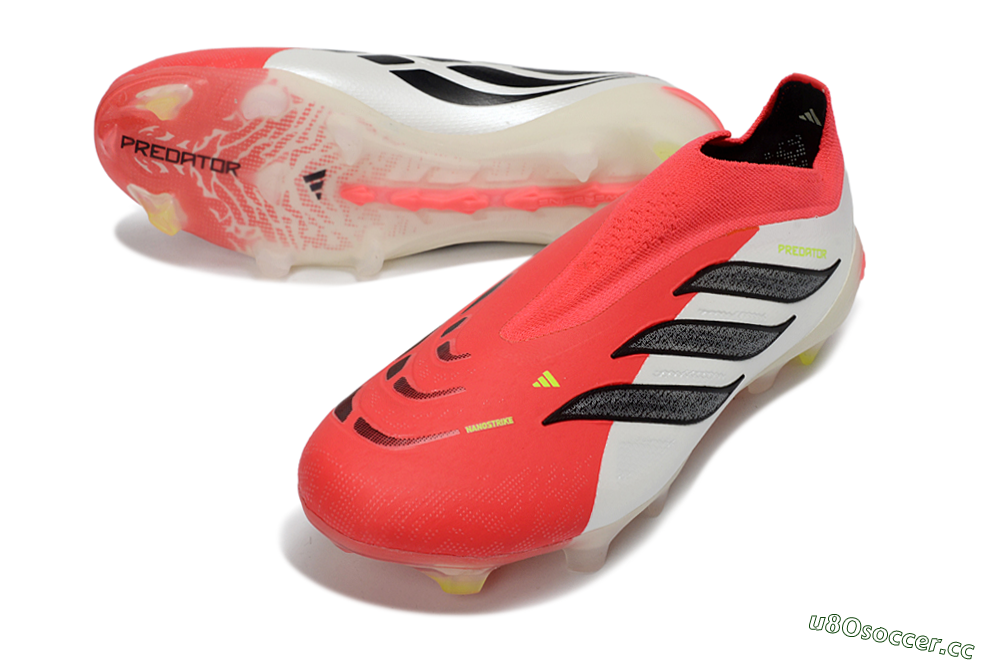 Men's Adidas Predator 26 Elite Laceless FG Firm Ground Low-Tops Football Boots - Red/Electric Orange/White 3