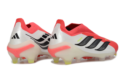 Men's Adidas Predator 26 Elite Laceless FG Firm Ground Low-Tops Football Boots - Red/Electric Orange/White