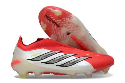 Men's Adidas Predator 26 Elite Laceless FG Firm Ground Low-Tops Football Boots - Red/Electric Orange/White