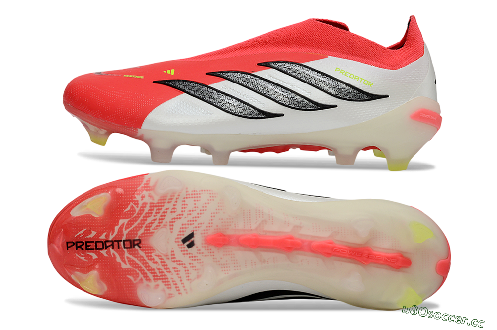 Men's Adidas Predator 26 Elite Laceless FG Firm Ground Low-Tops Football Boots - Red/Electric Orange/White 1