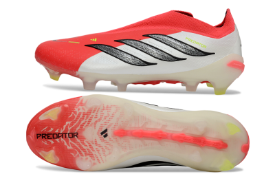 Men's Adidas Predator 26 Elite Laceless FG Firm Ground Low-Tops Football Boots - Red/Electric Orange/White