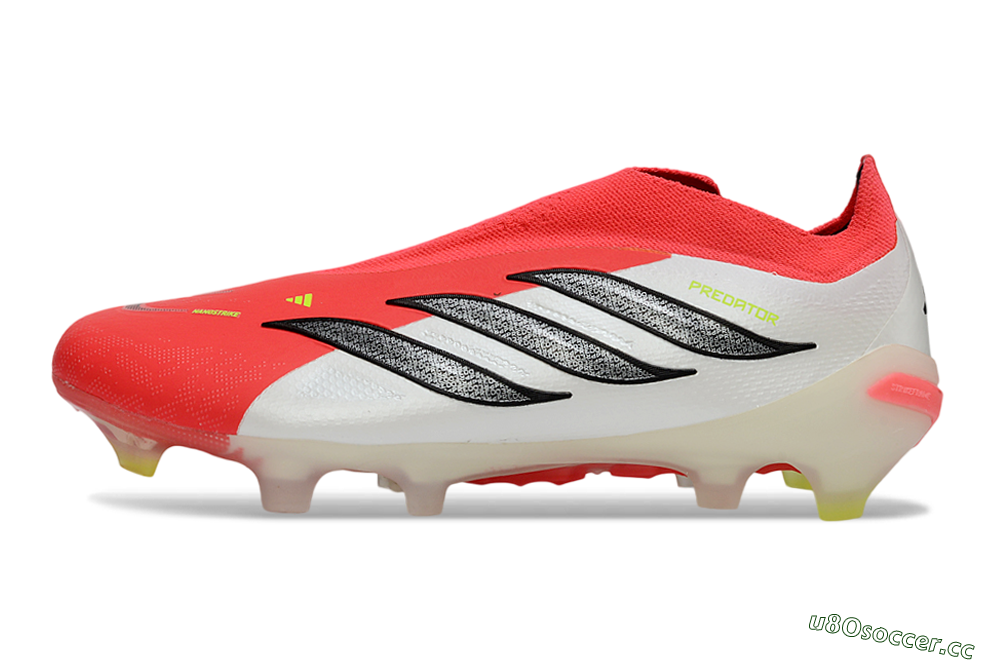 Men's Adidas Predator 26 Elite Laceless FG Firm Ground Low-Tops Football Boots - Red/Electric Orange/White 0