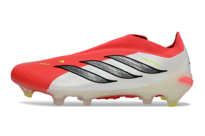 Men's Adidas Predator 26 Elite Laceless FG Firm Ground Low-Tops Football Boots - Red/Electric Orange/White