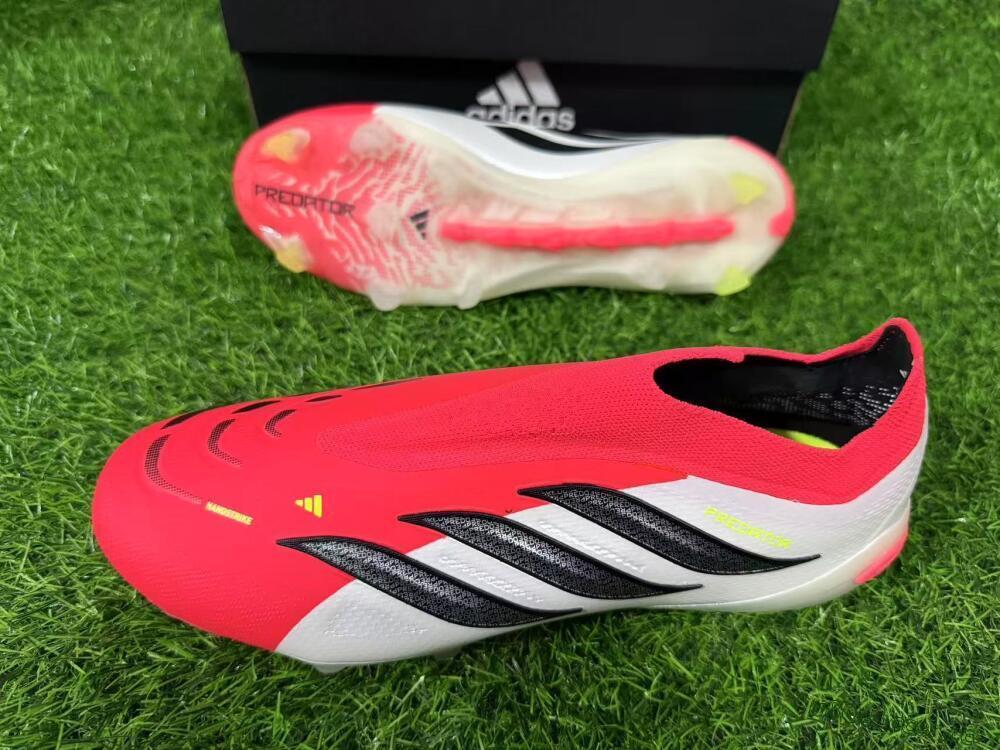 Men's Adidas Predator 26 Elite Laceless FG Firm Ground Low-Tops Football Boots - Red/Electric Orange/White
