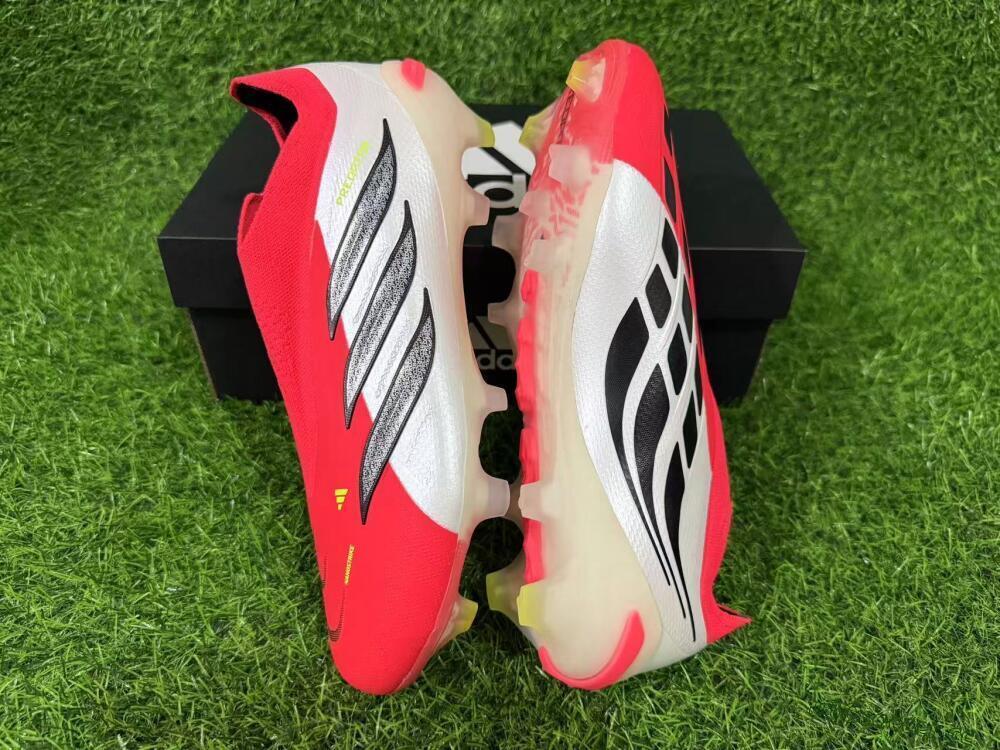 Men's Adidas Predator 26 Elite Laceless FG Firm Ground Low-Tops Football Boots - Red/Electric Orange/White