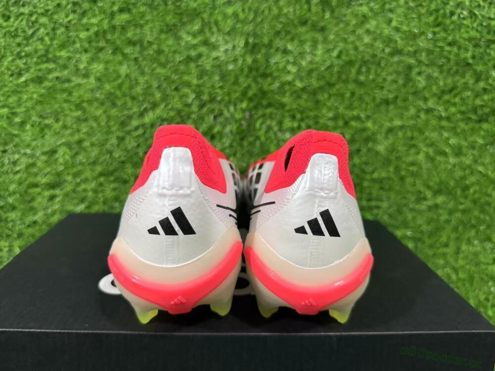 Men's Adidas Predator 26 Elite Laceless FG Firm Ground Low-Tops Football Boots - Red/Electric Orange/White