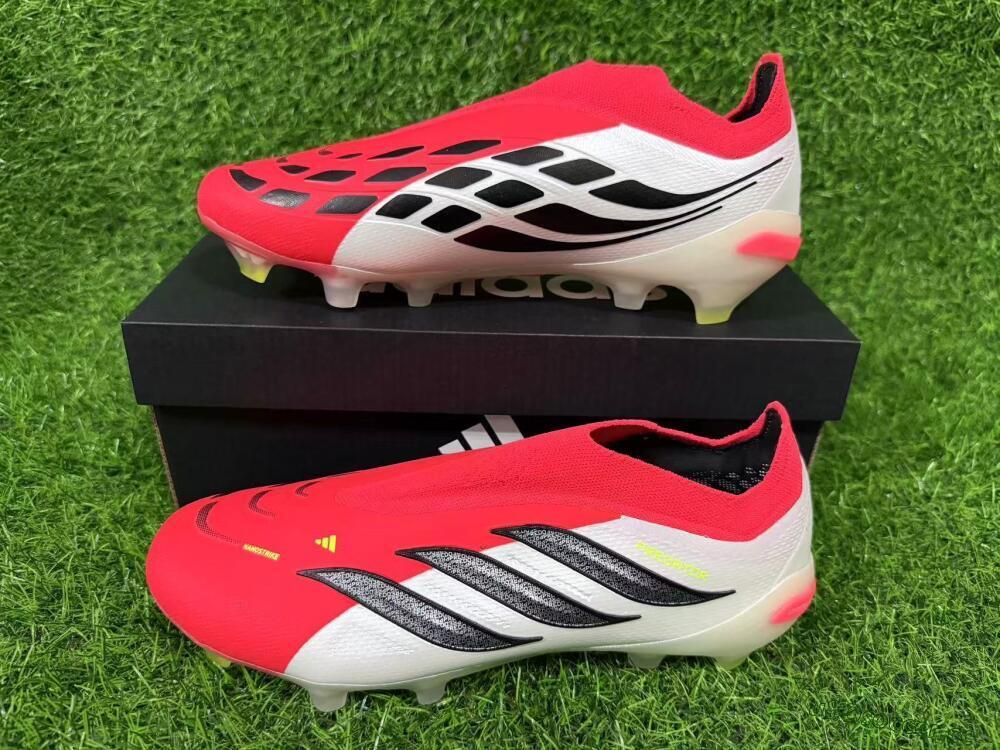 Men's Adidas Predator 26 Elite Laceless FG Firm Ground Low-Tops Football Boots - Red/Electric Orange/White