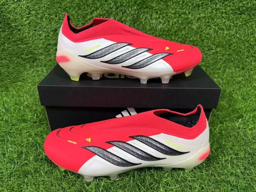 Men's Adidas Predator 26 Elite Laceless FG Firm Ground Low-Tops Football Boots - Red/Electric Orange/White